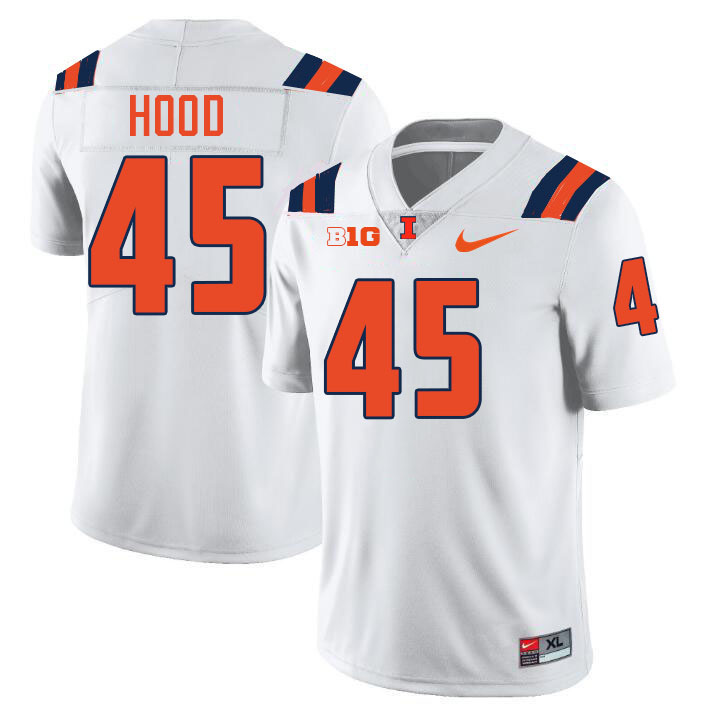 Men #45 Malachi Hood Illinois Fighting Illini College Football Jerseys Stitched-White